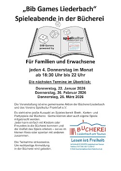 Spieleabend für Erwachsene und Familien - die Termine für das 1. Quartal 2026